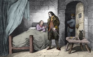 لويس السابع عشر (1785-95) مريض وسجين - دوفين فرنسا لويس السابع عشر (1785-1795) مريض في سجن المعبد - نقش عام 1825 في "هيستوار دو فرانس ممثلة بلوحات إجمالية مخصّصة لأطفال فرنسا والموظف لإدارتهم