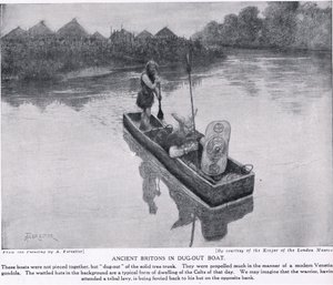 البريطانيون القدماء في قارب محفور ، توضيح من "تاريخ الأمم في هاتشينسون" ، ج .1910