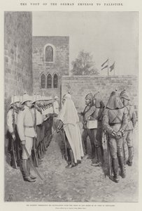 زيارة الإمبراطور الألماني لفلسطين ، جلالة السلطان يرفع بلوزه الزرقاء بصليب وسام القديس يوحنا القدس