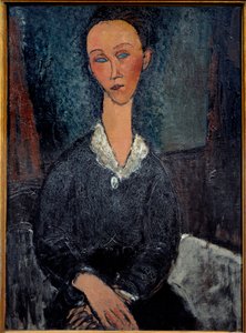 La woman au col blanc لوحة لأميديو موديلياني (1884-1920) من القرن العشرين. 0،92x0،6 م غرونوبل ، متحف الفنون الجميلة بواسطة أميديو موديجلياني