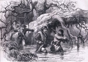 Clarke and his soldiers crossing the Wabash, illustration from Cassells History of the United States published by Cassell, Petter & Galpin, c.1900 (litho) بواسطة مدرسة اللغة الإنجليزية الأمريكية