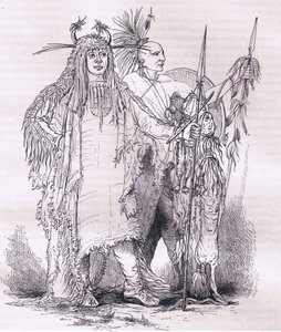 مجموعة من الهنود الحدوديين ، رسم توضيحي من Cassells History of the United States نشره Cassell، Petter & Galpin، c1900 (litho) بواسطة مدرسة اللغة الإنجليزية الأمريكية