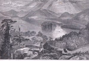 لونغ آيلاند ، بحيرة جورج ، رسم توضيحي من Cassells History of the United States نشره Cassell، Petter & Galpin، c1900 (litho) بواسطة مدرسة اللغة الإنجليزية الأمريكية