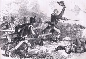 باكينهام يقود هجوم نيو أورلينز ، رسم توضيحي من Cassells History of the United States نشره Cassell ، Petter & Galpin ، c1900 (litho) بواسطة مدرسة اللغة الإنجليزية الأمريكية