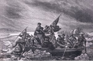 واشنطن تعبر ديلاوير ، رسم توضيحي من Cassells History of the United States نشره Cassell، Petter & Galpin، c1900 (litho) بواسطة مدرسة اللغة الإنجليزية الأمريكية