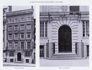 Charles A Platt: 47 and 49 East Sixty-Fifth Street، New York، Front Elevation، Detail of Entrance (b / w photo)