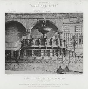 نافورة في Piazza Del Municipio ، بيروجيا ، إيطاليا (b / w photo) بواسطة المصور الأمريكي (بعد)