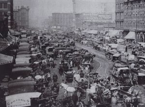 Haymarket Square packed with horse-drawn carriages, Chicago بواسطة مصور أمريكي