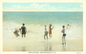 الاستحمام على الأمواج، شاطئ هامبتون، نيو هامبشاير، حوالي 1920 (صورة ملونة) بواسطة مصور أمريكي