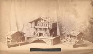 أكواخ سويسرية ، نماذج منحوتة ، معرض فيلادلفيا الدولي المئوية ، 1876 (طبعة زينية فضية) بواسطة مصور أمريكي