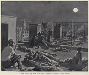 A Hot Night on the East Side, seeking Relief on the Roofs (litho) بواسطة المدرسة الأمريكية