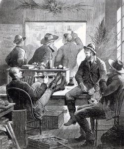 مكتب أرض كانساس ، من "هاربر ويكلي" ، 11 يوليو 1874 بواسطة المدرسة الأمريكية