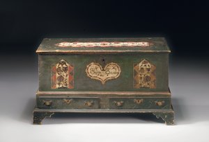 صندوق مهر مزين بالطلاء ، نقش سوزانا شيبليرن ، ربما مقاطعة لانكستر ، بنسلفانيا ، 1790 بواسطة المدرسة الأمريكية