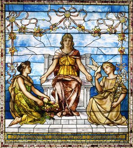 "Abundantia، Hospitalitas، Concordia"، c.1890 (نافذة زجاجية تحتوي على الرصاص) بواسطة المدرسة الأمريكية