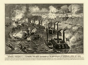 أسطول الأدميرال بورتر يدير حصار المتمردين على نهر المسيسيبي في فيكسبيرغ ، 16 أبريل 1863 ، حانة. 1863 (نقش) بواسطة المدرسة الأمريكية