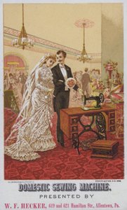 Advertisement for Domestic sewing machines (chromolitho) بواسطة المدرسة الأمريكية