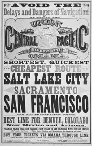 Advertisement for Union and Central Pacific Railroad Line, c.1870 (litho) بواسطة المدرسة الأمريكية