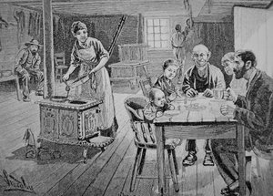 American homestead (engraving) بواسطة المدرسة الأمريكية