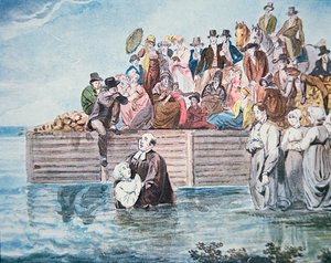 Anabaptists of Philadelphia witness a full immersion baptism in a river (colour litho) بواسطة المدرسة الأمريكية