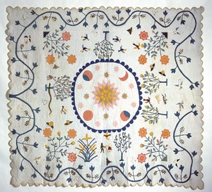 زين لحاف مع الشمس والقمر والنجوم وحديقة عدن ، من أركنساس ، c.1850-80 (قطن) بواسطة المدرسة الأمريكية
