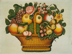 سلة الفاكهة مع الزهور ، c.1830 بواسطة المدرسة الأمريكية