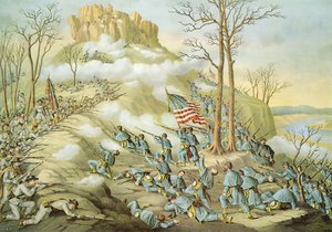 Battle of Lookout Mountain, 24th November 1863, engraved by Kurz & Allison بواسطة المدرسة الأمريكية