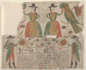شهادة الميلاد والمعمودية لأنا مارغراتا ويليمان ، لوحة فراكتور ، c.1810 (قلم وحبر مع مرحاض على ورق) بواسطة المدرسة الأمريكية