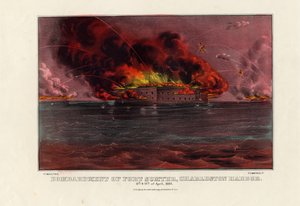 قصف فورت سمتر ، ميناء تشارلستون ، 12 و 13 أبريل 1861 ، حانة. بواسطة Currier & Ives ، c.1861 بواسطة المدرسة الأمريكية