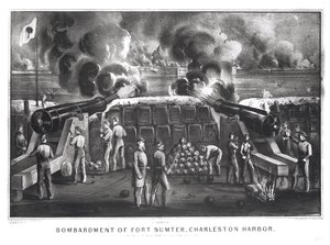 قصف فورت سمتر ، ميناء تشارلستون من فورت مولتري ، 12 و 13 أبريل 1861 ، حانة. بواسطة Currier و Ives بواسطة المدرسة الأمريكية