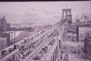 Brooklyn Bridge just after the opening ceremony, published 26 May 1883 (engraving) بواسطة المدرسة الأمريكية