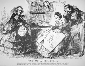 كارتون في مجلة فانيتي فير يسخر من رفض الشعب الأمريكي لجيمس بوكانان (1791-1868) ، 7 أبريل بواسطة المدرسة الأمريكية