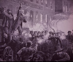 Chicago Haymarket Labor Riot of 1886, engraving published in Harper