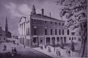 City Hall, Wall Street, New York City in 1790 (engraving) بواسطة المدرسة الأمريكية