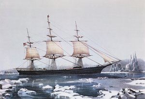 Clipper Ship Red Jacket في الجليد قبالة كيب هورن عند مرورها من أستراليا إلى ليفربول ، نشرتها Currier und Ives ، 1854
