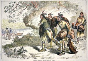 Colonial Fur Traders (coloured engraving) بواسطة المدرسة الأمريكية