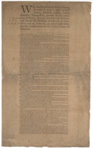 الدستور ، الطبعة الأولى ، طبع بواسطة Dunlap & Claypoole ، 17-19 سبتمبر 1787 (انظر GLC 695934 للصفحة 2) بواسطة المدرسة الأمريكية