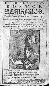غلاف Bickerstaffs Boston Almanack الذي يعرض صورة لـ Phillis Wheatley (1753-84) تم نشره عام 1782 (طباعة) بواسطة المدرسة الأمريكية