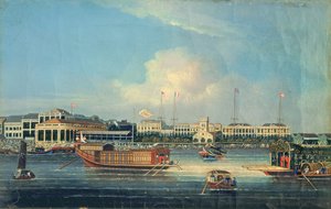 مصانع في كانتون ، من الميناء ، الصين ، 1850 بواسطة المدرسة الأمريكية