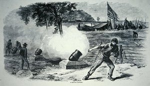 بطارية الهاون الفيدرالية أثناء الحرب الأهلية الأمريكية (1861-1865) (ليثو) بواسطة المدرسة الأمريكية