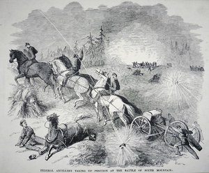 المدفعية الفيدرالية تتخذ موقعها في معركة جنوب الجبل ، سبتمبر 1862 (نقش) بواسطة المدرسة الأمريكية