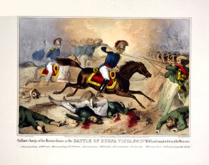 الهجوم الشجاع للكنتاكيين في معركة بوينا فيستا في 23 فبراير 1847 23 فبراير 1847 والهزيمة التامة للمكسيكيين، منشور. 1847 (طباعة حجرية ملونة باليد) بواسطة المدرسة الأمريكية