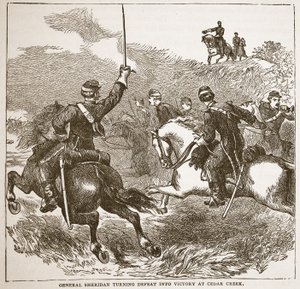 الجنرال شيريدان يحوّل الهزيمة إلى نصر في سيدار كريك ، من حانة كتب. 1896 بواسطة المدرسة الأمريكية