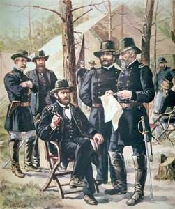 General Ulysses Simpson Grant, commander of the Union forces at the Battle of Shiloh, 6-7th April 1862 (colour litho) بواسطة المدرسة الأمريكية