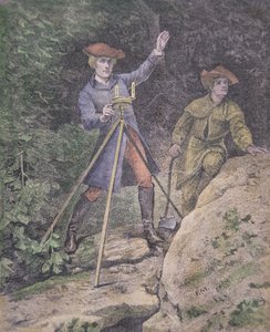 George Washington as a surveyor in Virginia, aged 21 (colour litho) بواسطة المدرسة الأمريكية
