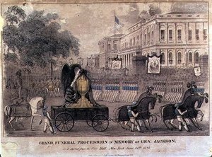 موكب الجنازة الكبرى في ذكرى الجنرال جاكسون ، نقش وحانة. بواسطة Henry R. Robinson (fl.1833-51) نيويورك بواسطة المدرسة الأمريكية