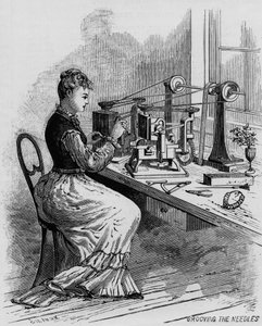 تحريف الإبر ، توضيح يوضح تصنيع ماكينة الخياطة من مجلة Scientific American ، 1879 بواسطة المدرسة الأمريكية