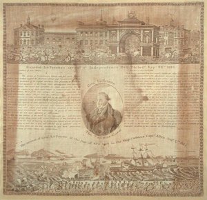 منديل تخليدًا لذكرى وصول الجنرال لافاييت (1757-1834) عام 1824 (قطن) بواسطة المدرسة الأمريكية