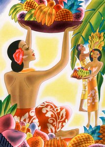 Hawaiian Women Harvesting Fruit بواسطة المدرسة الأمريكية