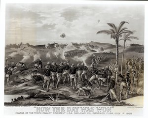 "كيف فاز اليوم" ، المسؤول عن فوج الفرسان العاشر في سان خوان هيل ، سانتياغو ، كوبا ، 1 يوليو 1898 ، حانة. 1899 بواسطة المدرسة الأمريكية