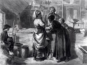 التصميم الداخلي لمتجر ريفي ، من "Harper's Weekly" ، رسمه Solomon Eytinge (1833-1905) بعد رسم ماري ستون ، 20 أبريل 1872 (نقش) (صورة بالأبيض والأسود) بواسطة المدرسة الأمريكية